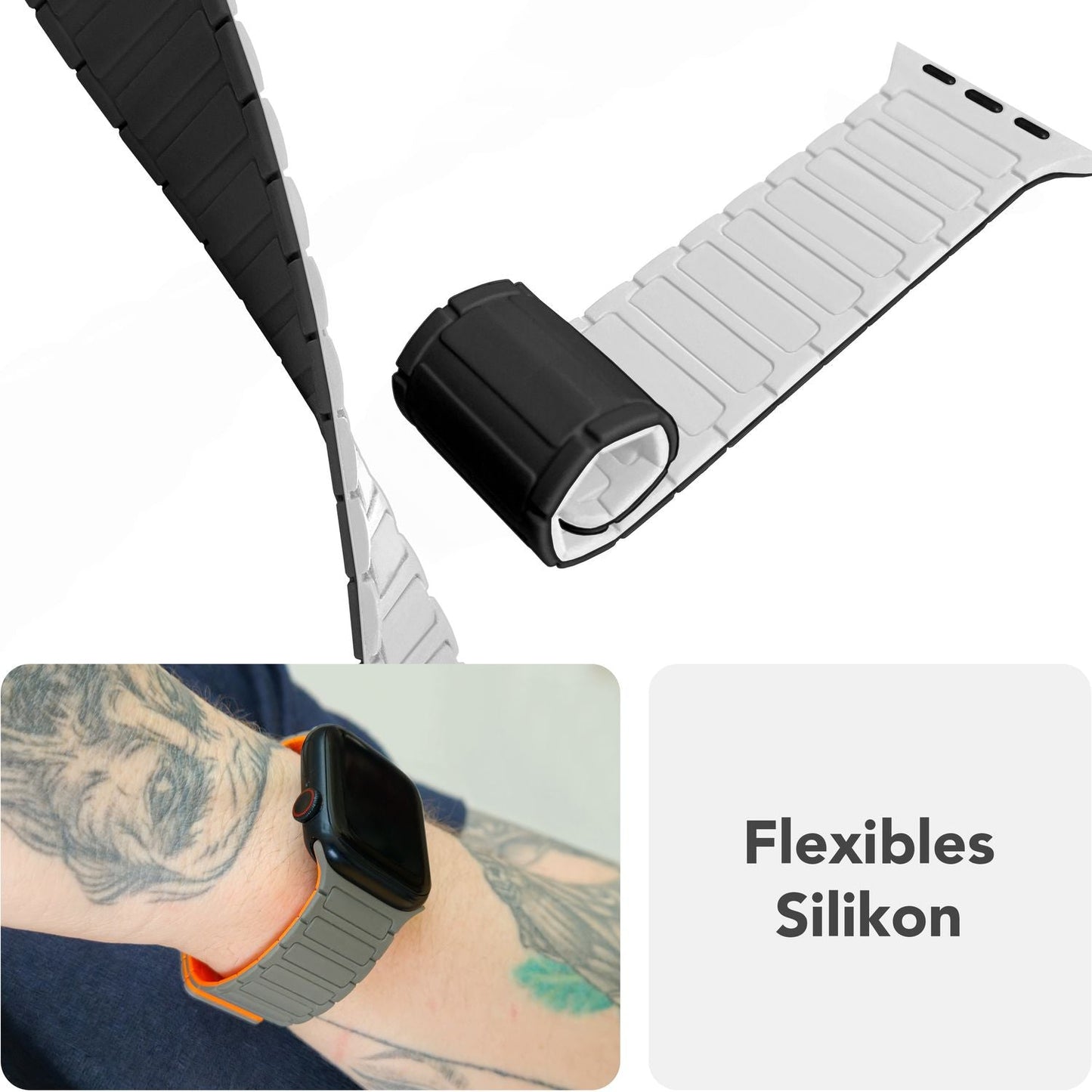 NALIA Nexus Magnet Armband kompatibel mit Apple Watch Armband Series SE/iWatch 10 9 8 7 6 5 4 3 2 1, 38/40/41/42mm, Silikon Loop mit Rillendesign, Sportarmband Magnetisch