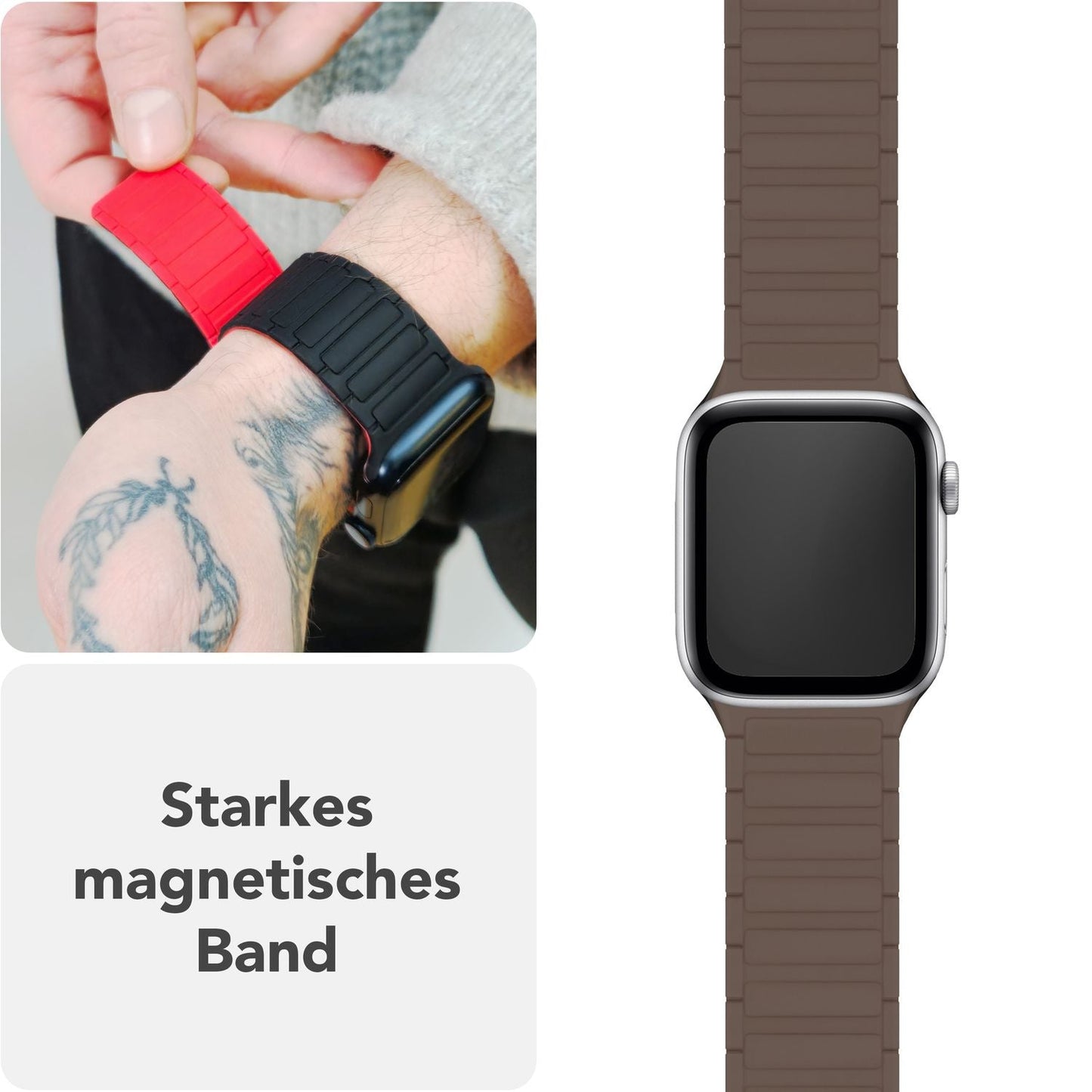 NALIA Nexus Magnet Armband kompatibel mit Apple Watch Armband Series SE/iWatch 10 9 8 7 6 5 4 3 2 1, 38/40/41/42mm, Silikon Loop mit Rillendesign, Sportarmband Magnetisch