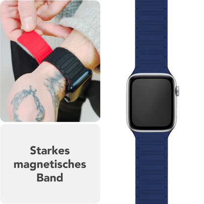 NALIA Nexus Magnet Armband kompatibel mit Apple Watch Armband Series SE/iWatch 10 9 8 7 6 5 4 3 2 1, 38/40/41/42mm, Silikon Loop mit Rillendesign, Sportarmband Magnetisch