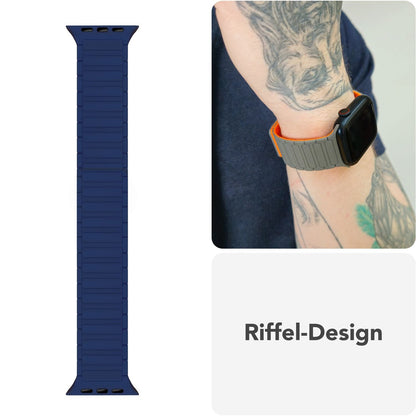 NALIA Nexus Magnet Armband kompatibel mit Apple Watch Armband Series SE/iWatch 10 9 8 7 6 5 4 3 2 1, 38/40/41/42mm, Silikon Loop mit Rillendesign, Sportarmband Magnetisch