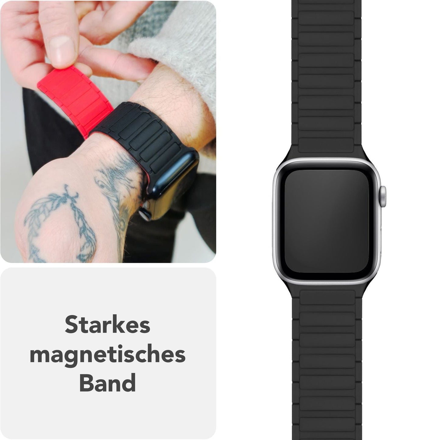 NALIA Nexus Magnet Armband kompatibel mit Apple Watch Armband Series SE/iWatch 10 9 8 7 6 5 4 3 2 1, 38/40/41/42mm, Silikon Loop mit Rillendesign, Sportarmband Magnetisch