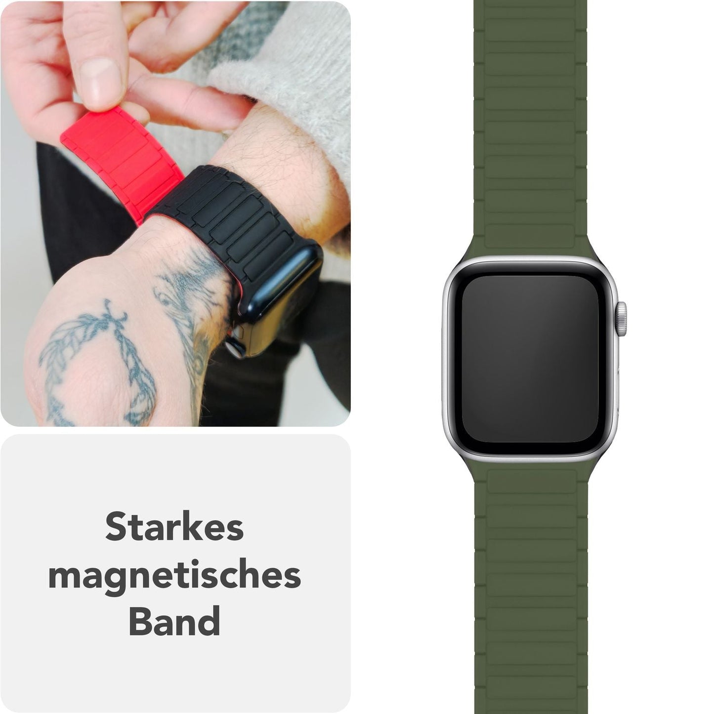 NALIA Nexus Magnet Armband kompatibel mit Apple Watch Armband Series SE/iWatch 10 9 8 7 6 5 4 3 2 1, 38/40/41/42mm, Silikon Loop mit Rillendesign, Sportarmband Magnetisch