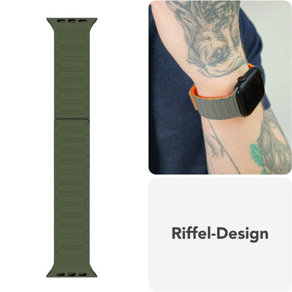 NALIA Nexus Magnet Armband kompatibel mit Apple Watch Armband Series SE/iWatch 10 9 8 7 6 5 4 3 2 1, 38/40/41/42mm, Silikon Loop mit Rillendesign, Sportarmband Magnetisch