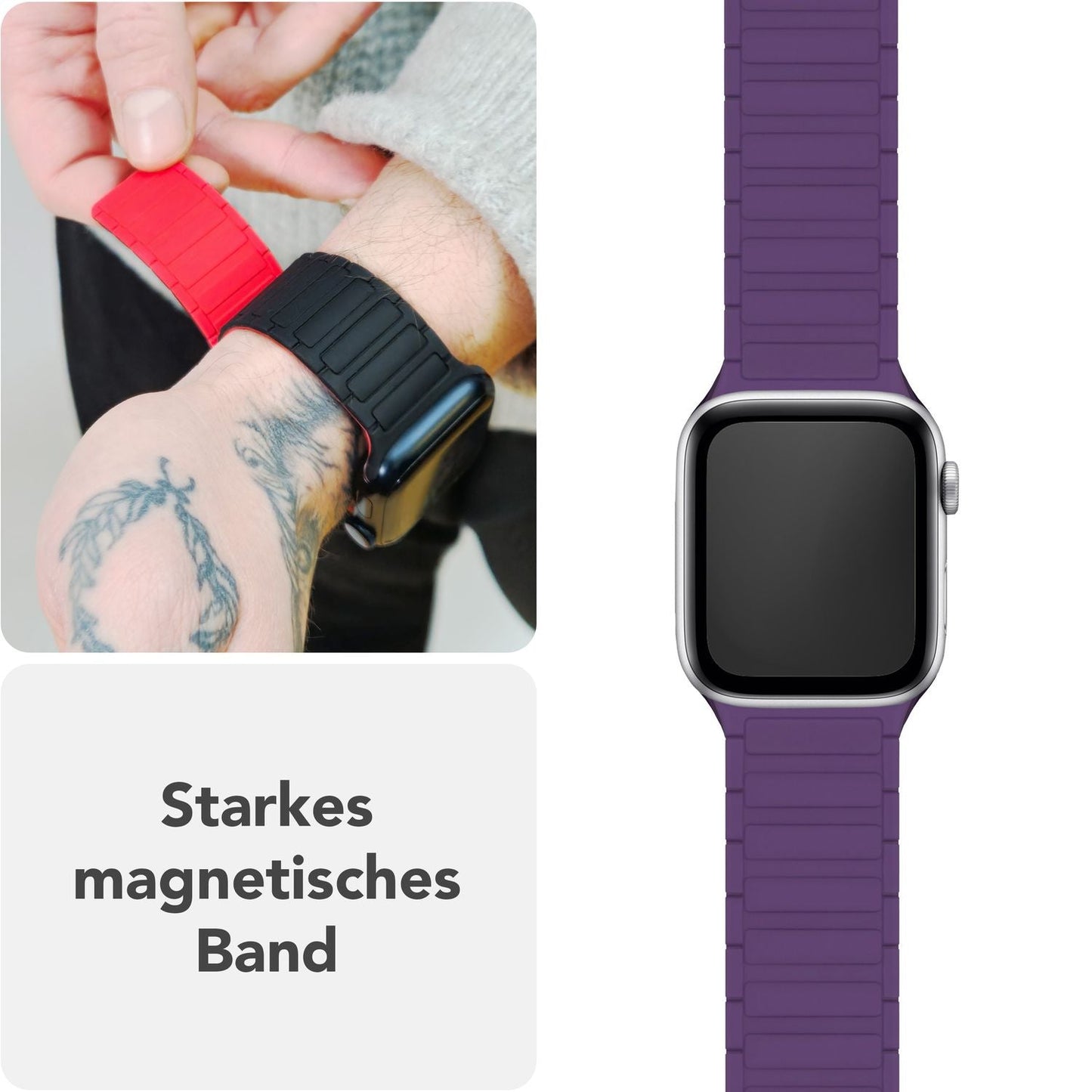 NALIA Nexus Magnet Armband kompatibel mit Apple Watch Armband Series SE/iWatch 10 9 8 7 6 5 4 3 2 1, 38/40/41/42mm, Silikon Loop mit Rillendesign, Sportarmband Magnetisch
