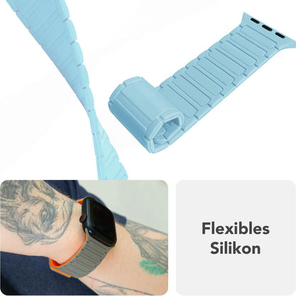 NALIA Nexus Magnet Armband kompatibel mit Apple Watch Armband Series SE/iWatch 10 9 8 7 6 5 4 3 2 1, 38/40/41/42mm, Silikon Loop mit Rillendesign, Sportarmband Magnetisch