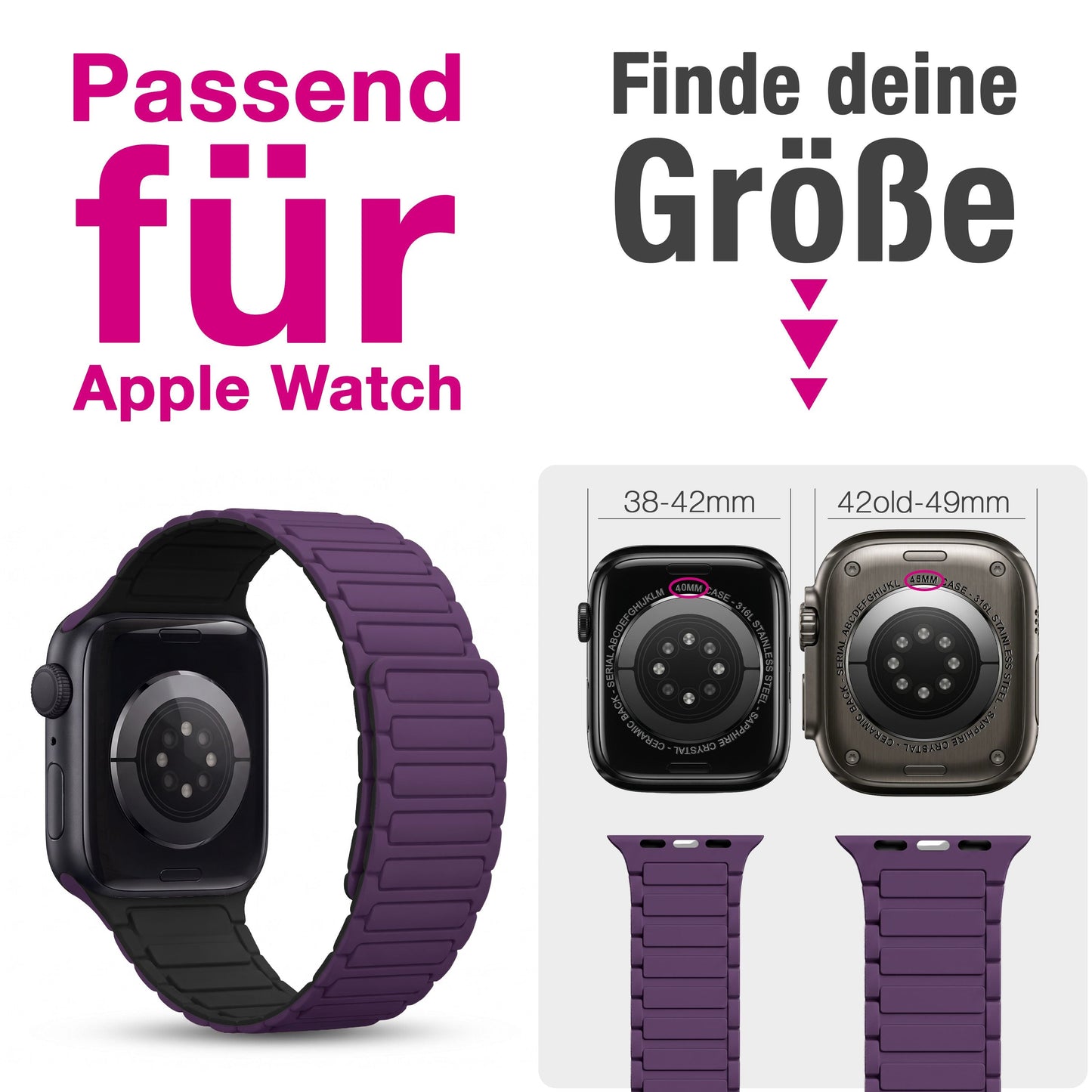NALIA Nexus Magnet Armband kompatibel mit Apple Watch Armband Series SE/iWatch 10 9 8 7 6 5 4 3 2 1, 38/40/41/42mm, Silikon Loop mit Rillendesign, Sportarmband Magnetisch