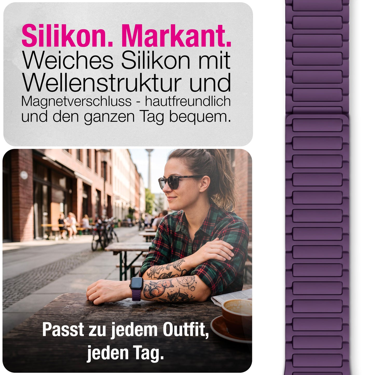 NALIA Nexus Magnet Armband kompatibel mit Apple Watch Armband Series SE/iWatch 10 9 8 7 6 5 4 3 2 1, 38/40/41/42mm, Silikon Loop mit Rillendesign, Sportarmband Magnetisch