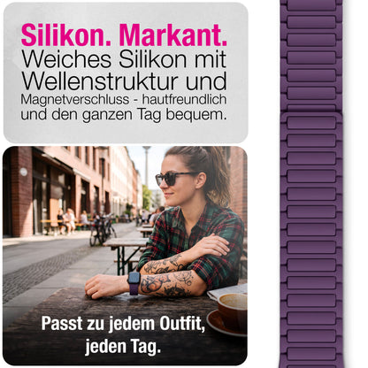 NALIA Nexus Magnet Armband kompatibel mit Apple Watch Armband Series SE/iWatch 10 9 8 7 6 5 4 3 2 1, 38/40/41/42mm, Silikon Loop mit Rillendesign, Sportarmband Magnetisch