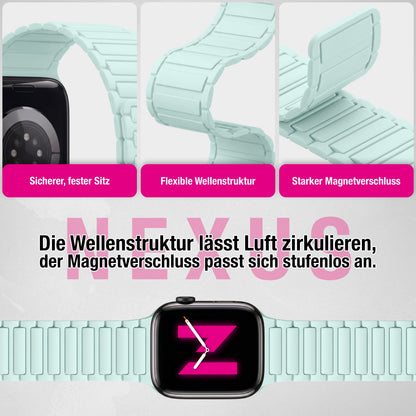 NALIA Nexus Magnet Armband kompatibel mit Apple Watch Armband Series SE/iWatch 10 9 8 7 6 5 4 3 2 1, 38/40/41/42mm, Silikon Loop mit Rillendesign, Sportarmband Magnetisch