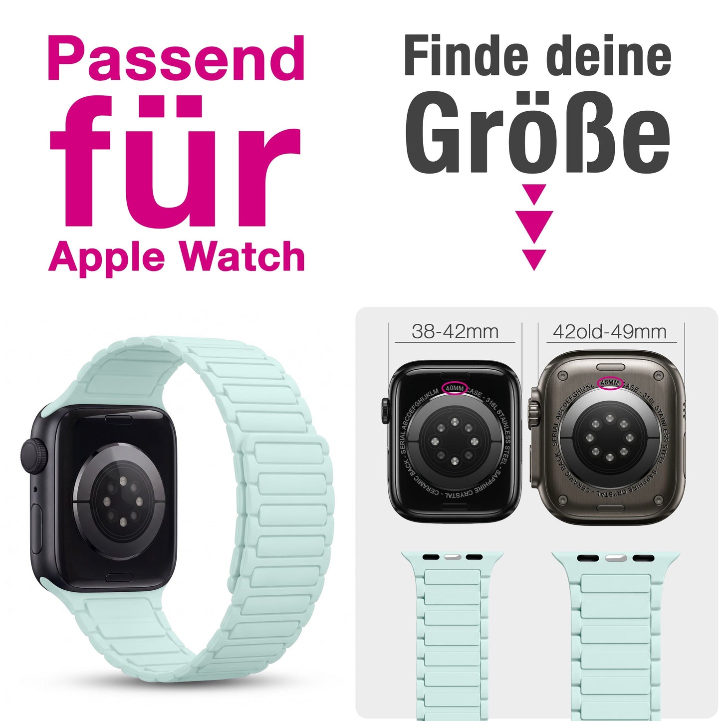 NALIA Nexus Magnet Armband kompatibel mit Apple Watch Armband Series SE/iWatch 10 9 8 7 6 5 4 3 2 1, 38/40/41/42mm, Silikon Loop mit Rillendesign, Sportarmband Magnetisch