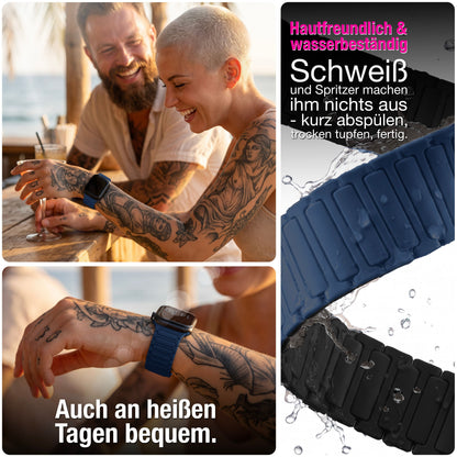 NALIA Nexus Magnet Armband kompatibel mit Apple Watch Armband Series SE/iWatch 10 9 8 7 6 5 4 3 2 1, 38/40/41/42mm, Silikon Loop mit Rillendesign, Sportarmband Magnetisch