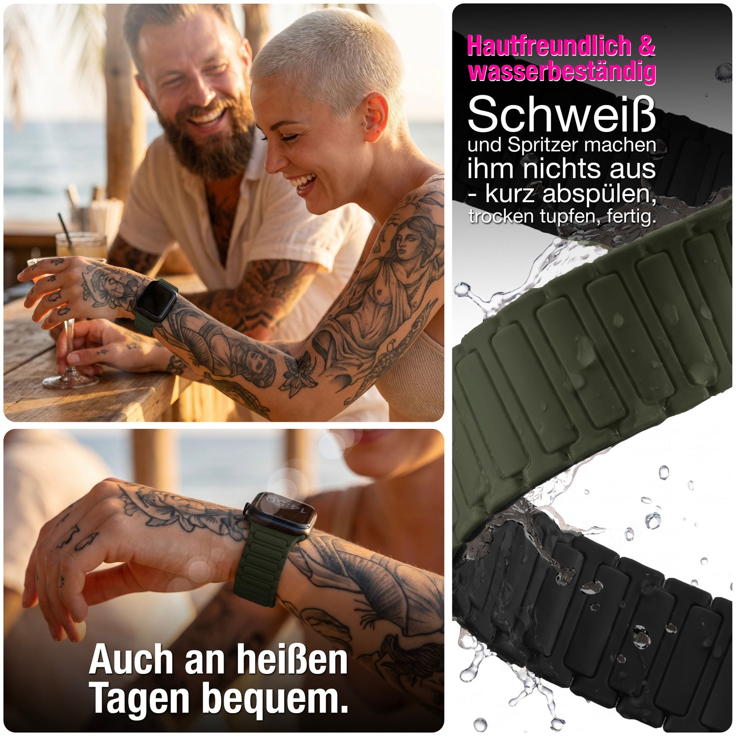 NALIA Nexus Magnet Armband kompatibel mit Apple Watch Armband Series SE/iWatch 10 9 8 7 6 5 4 3 2 1, 38/40/41/42mm, Silikon Loop mit Rillendesign, Sportarmband Magnetisch
