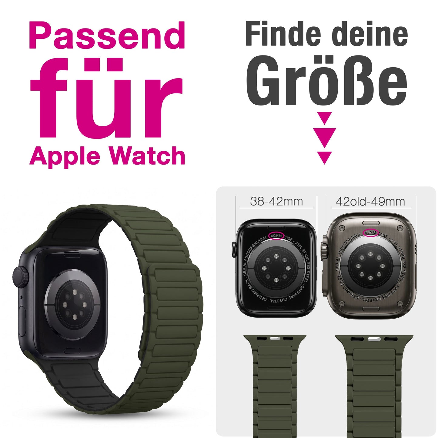 NALIA Nexus Magnet Armband kompatibel mit Apple Watch Armband Series SE/iWatch 10 9 8 7 6 5 4 3 2 1, 38/40/41/42mm, Silikon Loop mit Rillendesign, Sportarmband Magnetisch