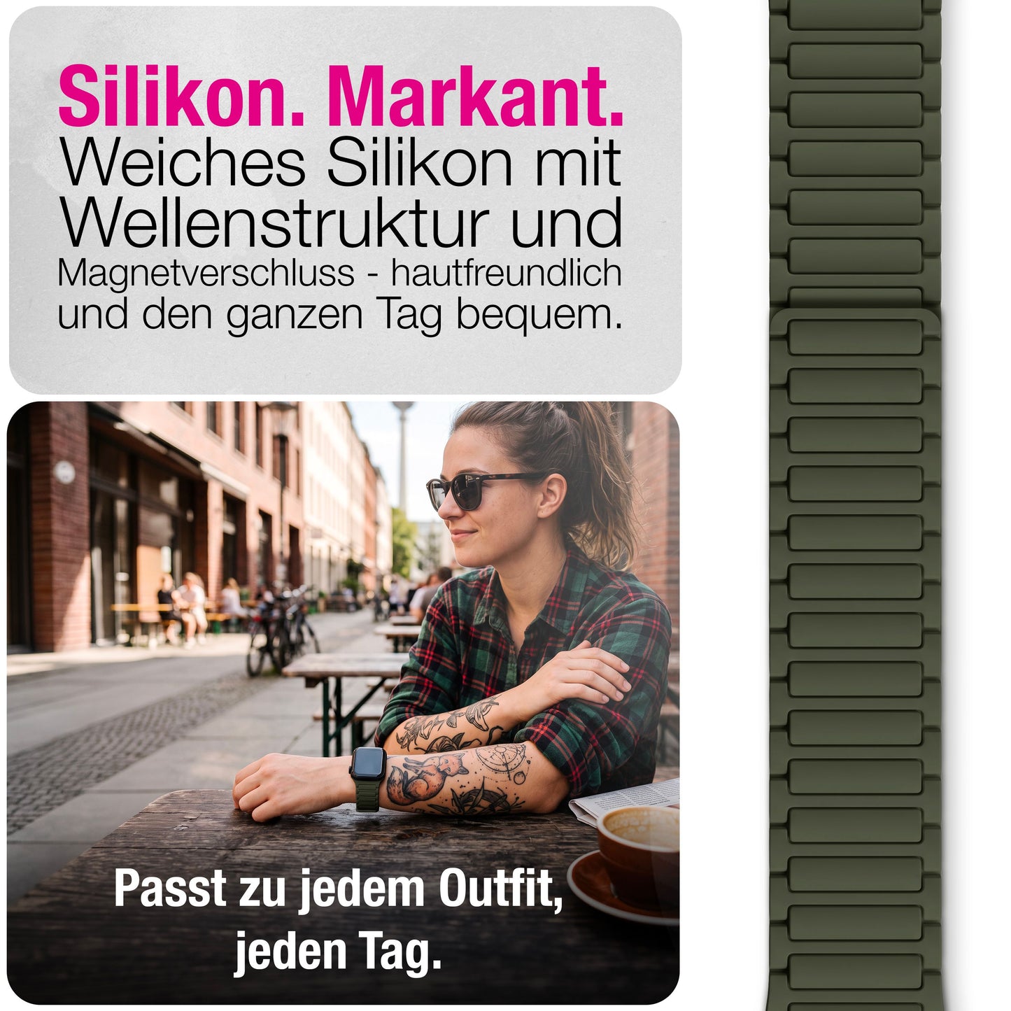 NALIA Nexus Magnet Armband kompatibel mit Apple Watch Armband Series SE/iWatch 10 9 8 7 6 5 4 3 2 1, 38/40/41/42mm, Silikon Loop mit Rillendesign, Sportarmband Magnetisch