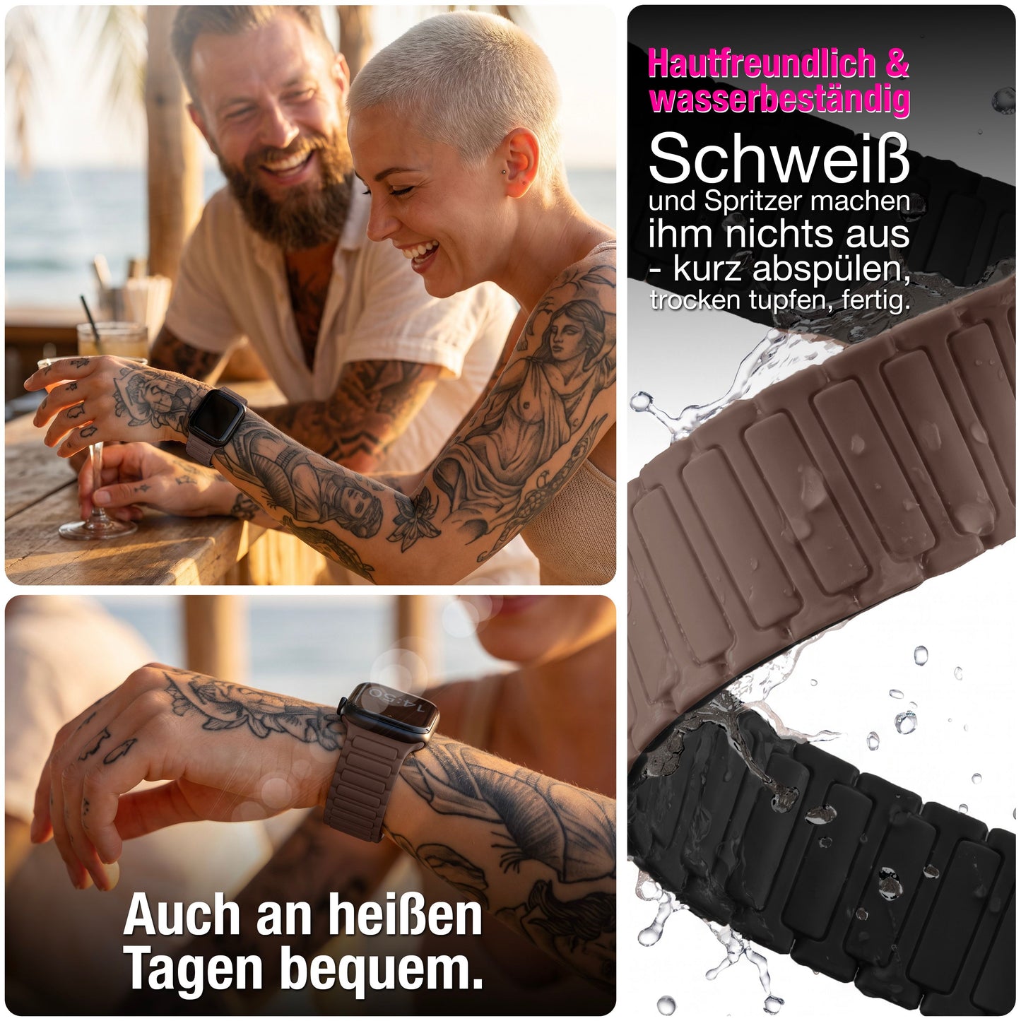 NALIA Nexus Magnet Armband kompatibel mit Apple Watch Armband Series SE/iWatch 10 9 8 7 6 5 4 3 2 1, 38/40/41/42mm, Silikon Loop mit Rillendesign, Sportarmband Magnetisch