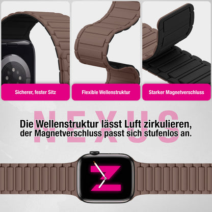 NALIA Nexus Magnet Armband kompatibel mit Apple Watch Armband Series SE/iWatch 10 9 8 7 6 5 4 3 2 1, 38/40/41/42mm, Silikon Loop mit Rillendesign, Sportarmband Magnetisch