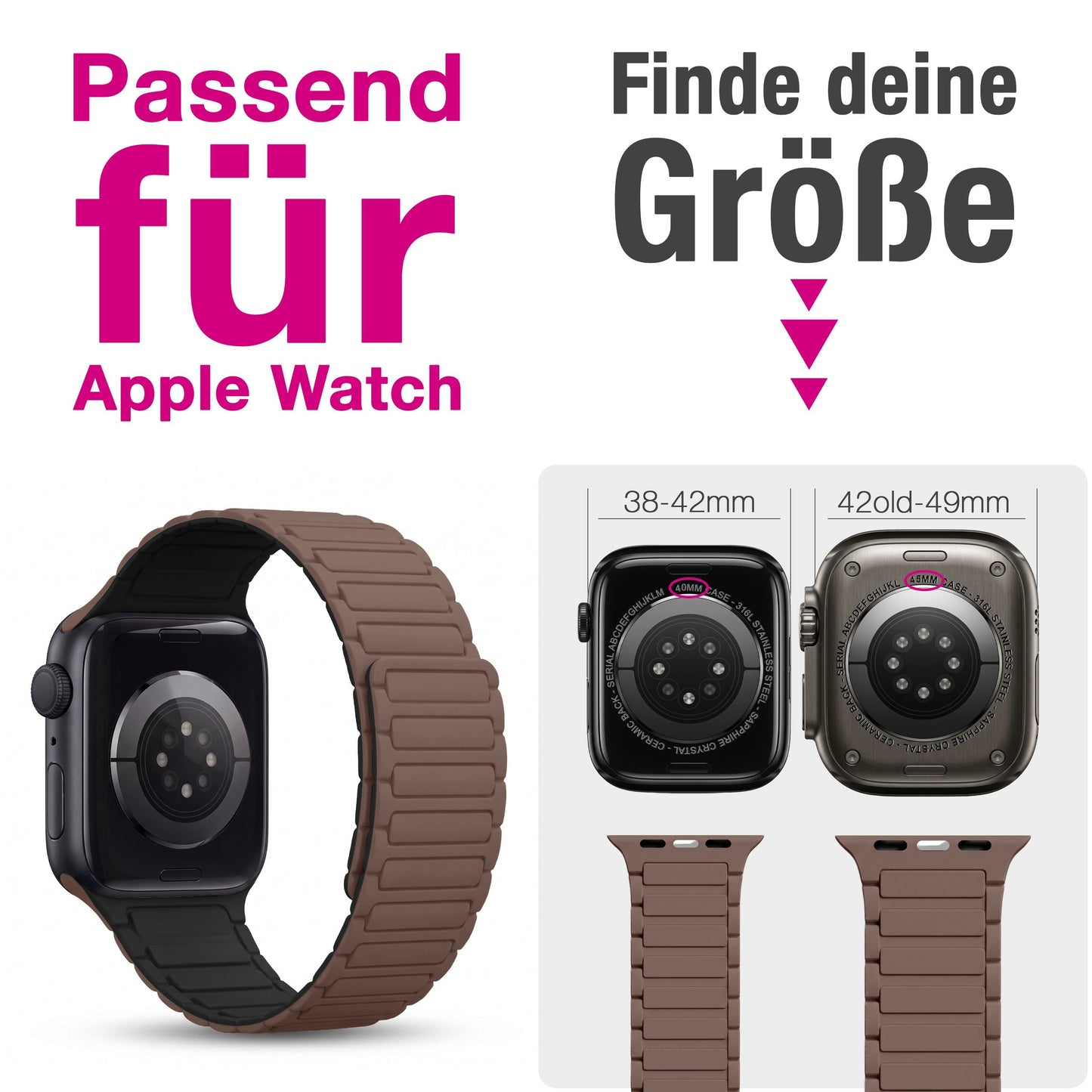 NALIA Nexus Magnet Armband kompatibel mit Apple Watch Armband Series SE/iWatch 10 9 8 7 6 5 4 3 2 1, 38/40/41/42mm, Silikon Loop mit Rillendesign, Sportarmband Magnetisch