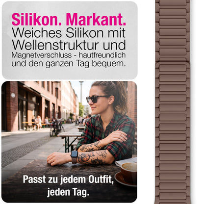 NALIA Nexus Magnet Armband kompatibel mit Apple Watch Armband Series SE/iWatch 10 9 8 7 6 5 4 3 2 1, 38/40/41/42mm, Silikon Loop mit Rillendesign, Sportarmband Magnetisch