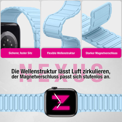 NALIA Nexus Magnet Armband kompatibel mit Apple Watch Armband Series SE/iWatch 10 9 8 7 6 5 4 3 2 1, 38/40/41/42mm, Silikon Loop mit Rillendesign, Sportarmband Magnetisch