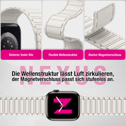 NALIA Nexus Magnet Armband kompatibel mit Apple Watch Armband Series SE/iWatch 10 9 8 7 6 5 4 3 2 1, 38/40/41/42mm, Silikon Loop mit Rillendesign, Sportarmband Magnetisch