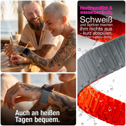 NALIA Nexus Magnet Armband kompatibel mit Apple Watch Armband Series SE/iWatch 10 9 8 7 6 5 4 3 2 1, 38/40/41/42mm, Silikon Loop mit Rillendesign, Sportarmband Magnetisch