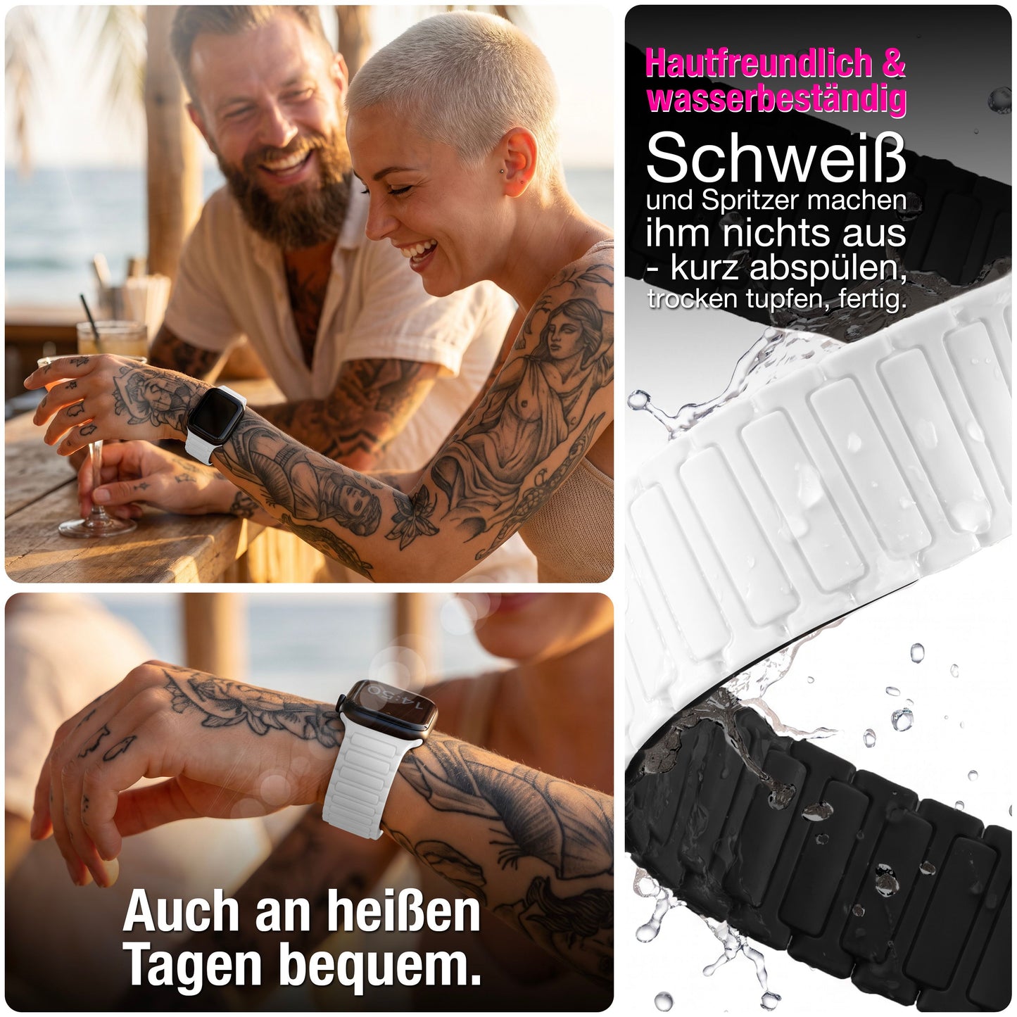 NALIA Nexus Magnet Armband kompatibel mit Apple Watch Armband Series SE/iWatch 10 9 8 7 6 5 4 3 2 1, 38/40/41/42mm, Silikon Loop mit Rillendesign, Sportarmband Magnetisch