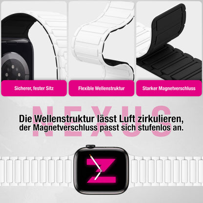NALIA Nexus Magnet Armband kompatibel mit Apple Watch Armband Series SE/iWatch 10 9 8 7 6 5 4 3 2 1, 38/40/41/42mm, Silikon Loop mit Rillendesign, Sportarmband Magnetisch