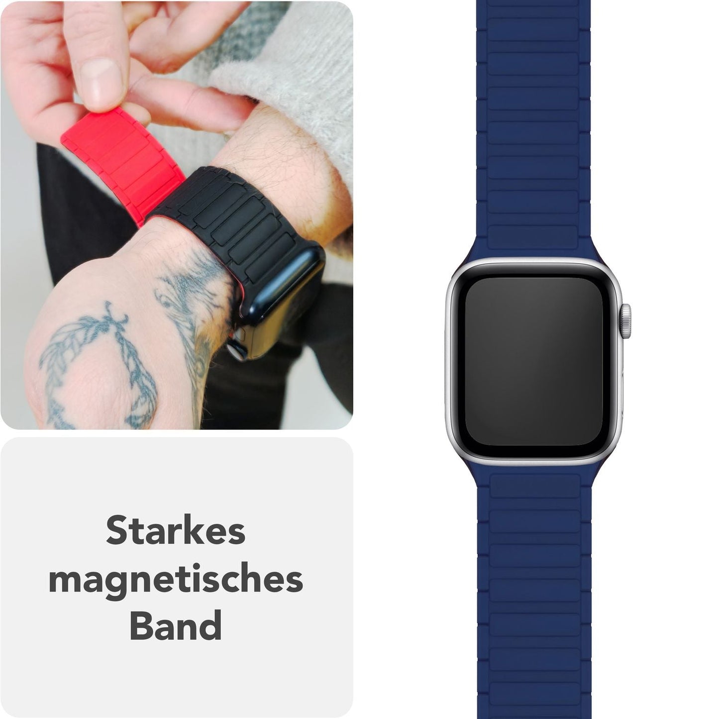 NALIA Nexus Magnet Armband kompatibel mit Apple Watch Armband Series Ultra/SE 10 9 8 7 6 5 4 3 2 1, 42/44/45/46/49mm, Silikon Loop mit Rillendesign, Sportarmband