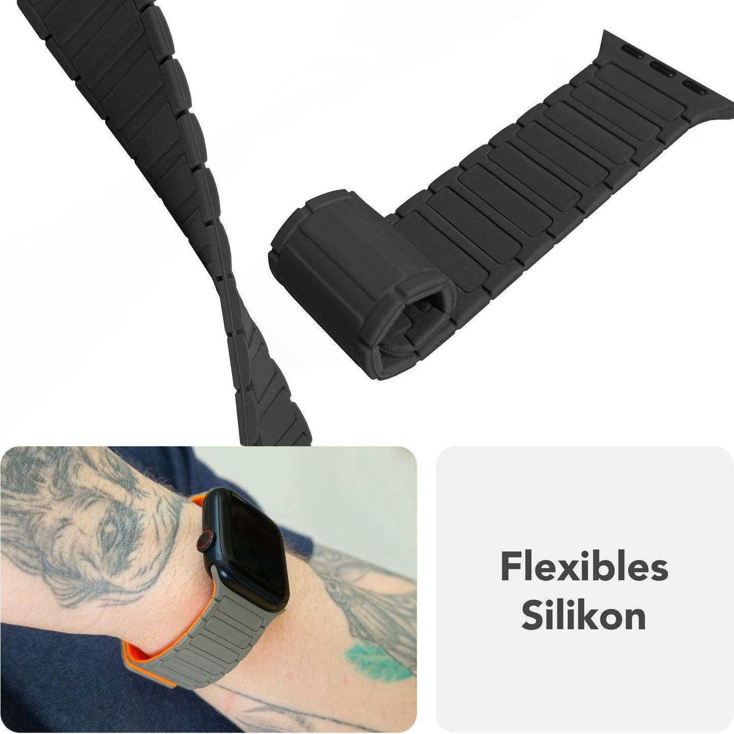NALIA Nexus Magnet Armband kompatibel mit Apple Watch Armband Series Ultra/SE 10 9 8 7 6 5 4 3 2 1, 42/44/45/46/49mm, Silikon Loop mit Rillendesign, Sportarmband