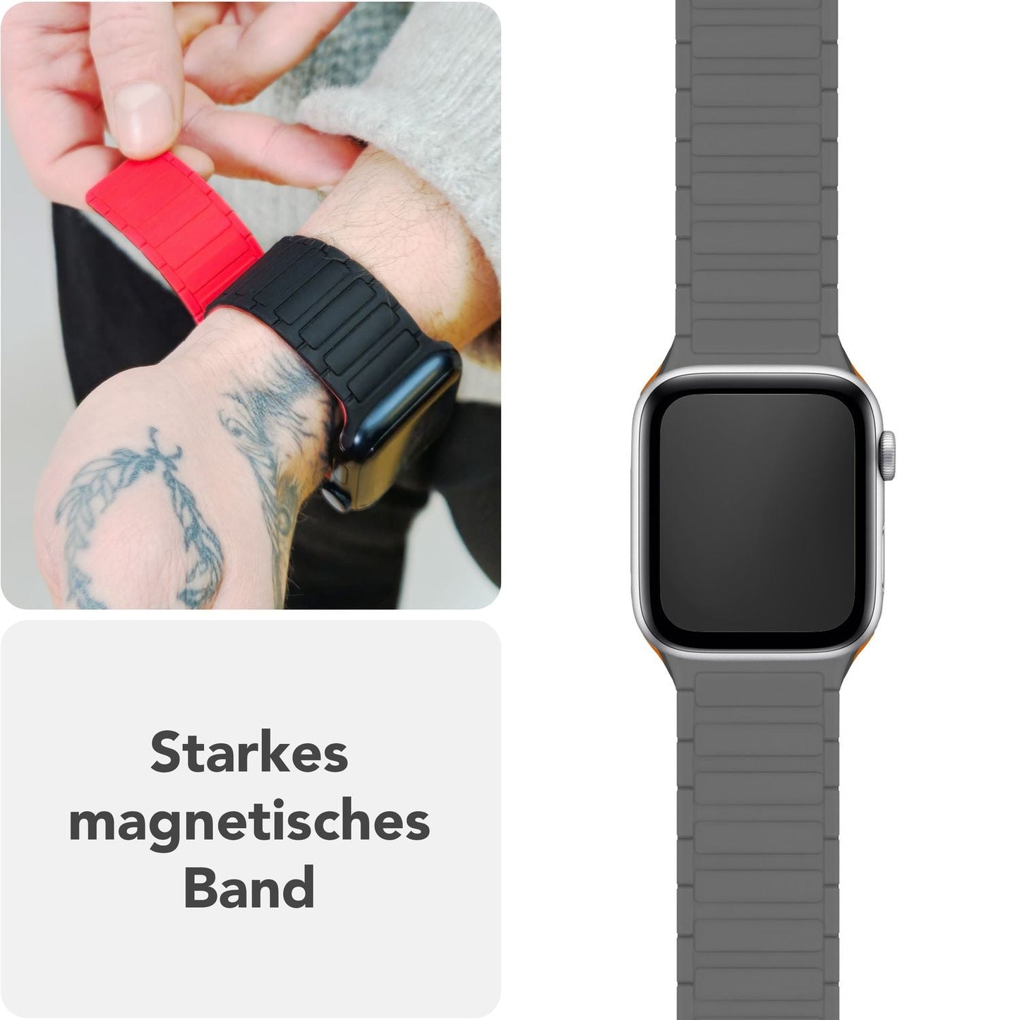 NALIA Nexus Magnet Armband kompatibel mit Apple Watch Armband Series Ultra/SE 10 9 8 7 6 5 4 3 2 1, 42/44/45/46/49mm, Silikon Loop mit Rillendesign, Sportarmband