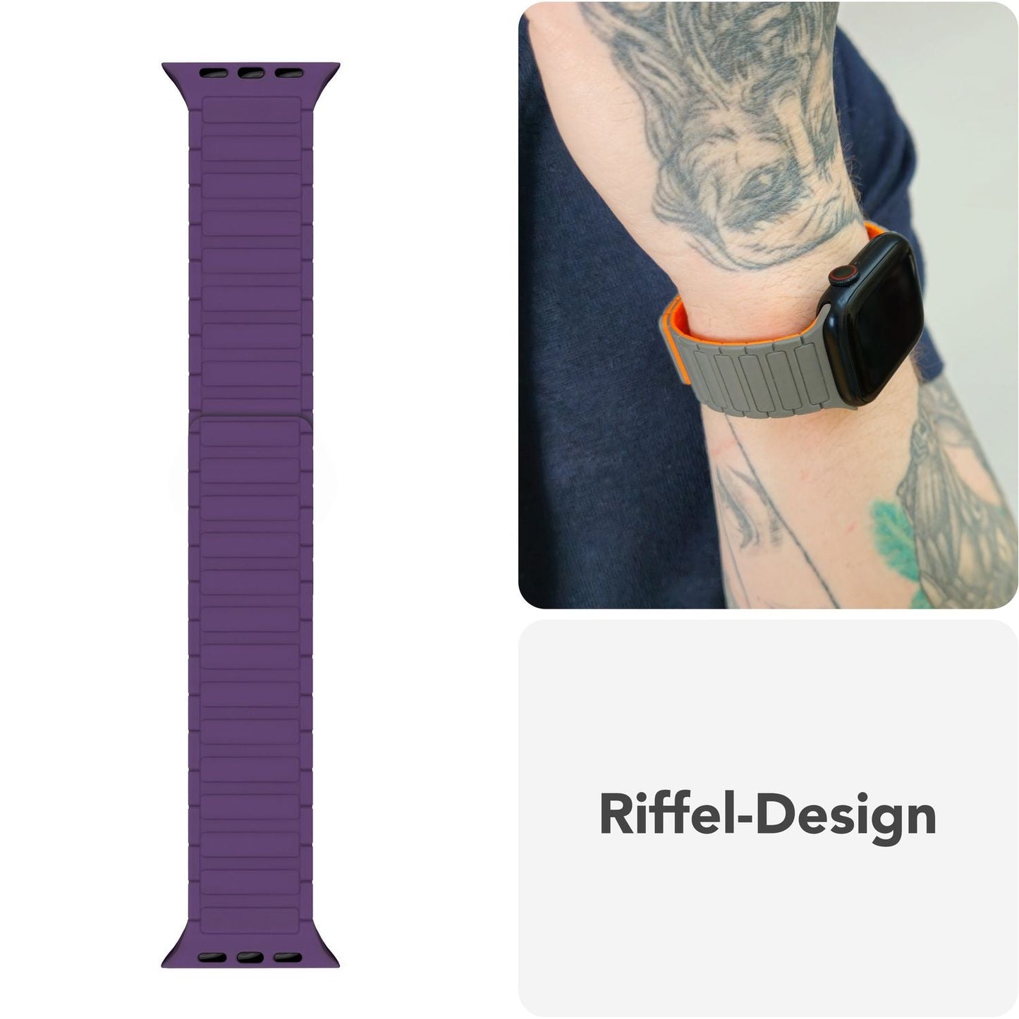 NALIA Nexus Magnet Armband kompatibel mit Apple Watch Armband Series Ultra/SE 10 9 8 7 6 5 4 3 2 1, 42/44/45/46/49mm, Silikon Loop mit Rillendesign, Sportarmband