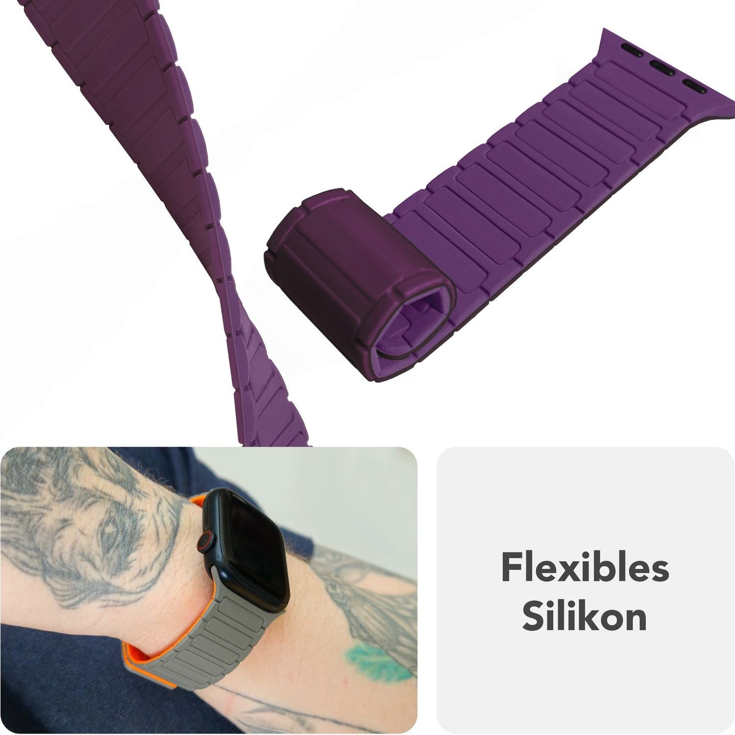 NALIA Nexus Magnet Armband kompatibel mit Apple Watch Armband Series Ultra/SE 10 9 8 7 6 5 4 3 2 1, 42/44/45/46/49mm, Silikon Loop mit Rillendesign, Sportarmband