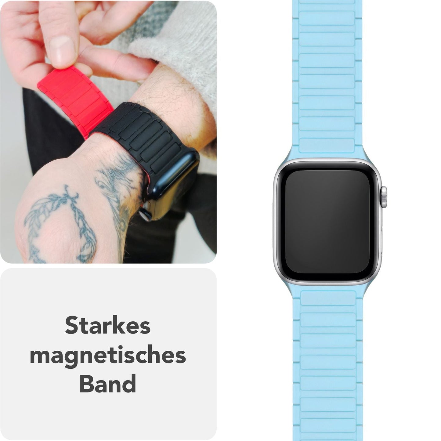 NALIA Nexus Magnet Armband kompatibel mit Apple Watch Armband Series Ultra/SE 10 9 8 7 6 5 4 3 2 1, 42/44/45/46/49mm, Silikon Loop mit Rillendesign, Sportarmband