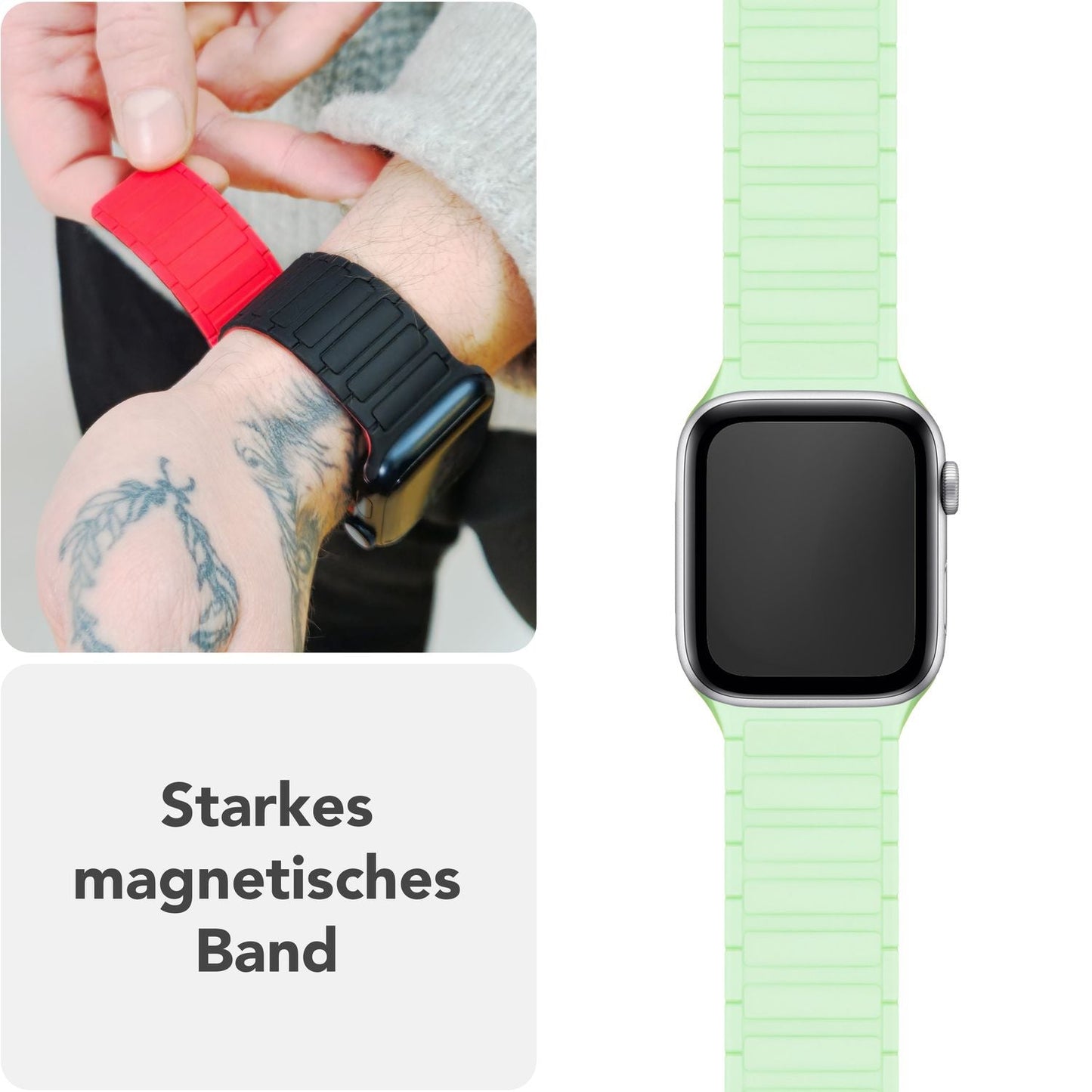 NALIA Nexus Magnet Armband kompatibel mit Apple Watch Armband Series Ultra/SE 10 9 8 7 6 5 4 3 2 1, 42/44/45/46/49mm, Silikon Loop mit Rillendesign, Sportarmband