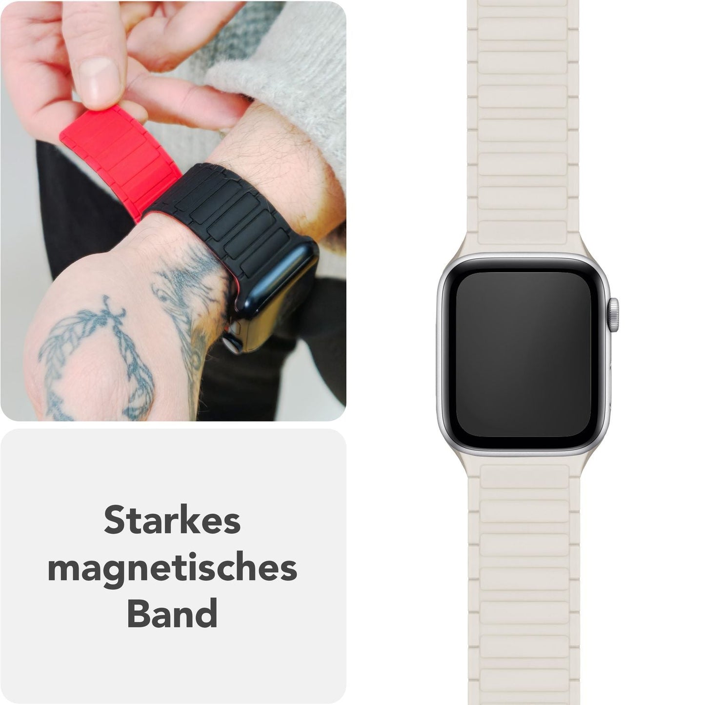 NALIA Nexus Magnet Armband kompatibel mit Apple Watch Armband Series Ultra/SE 10 9 8 7 6 5 4 3 2 1, 42/44/45/46/49mm, Silikon Loop mit Rillendesign, Sportarmband