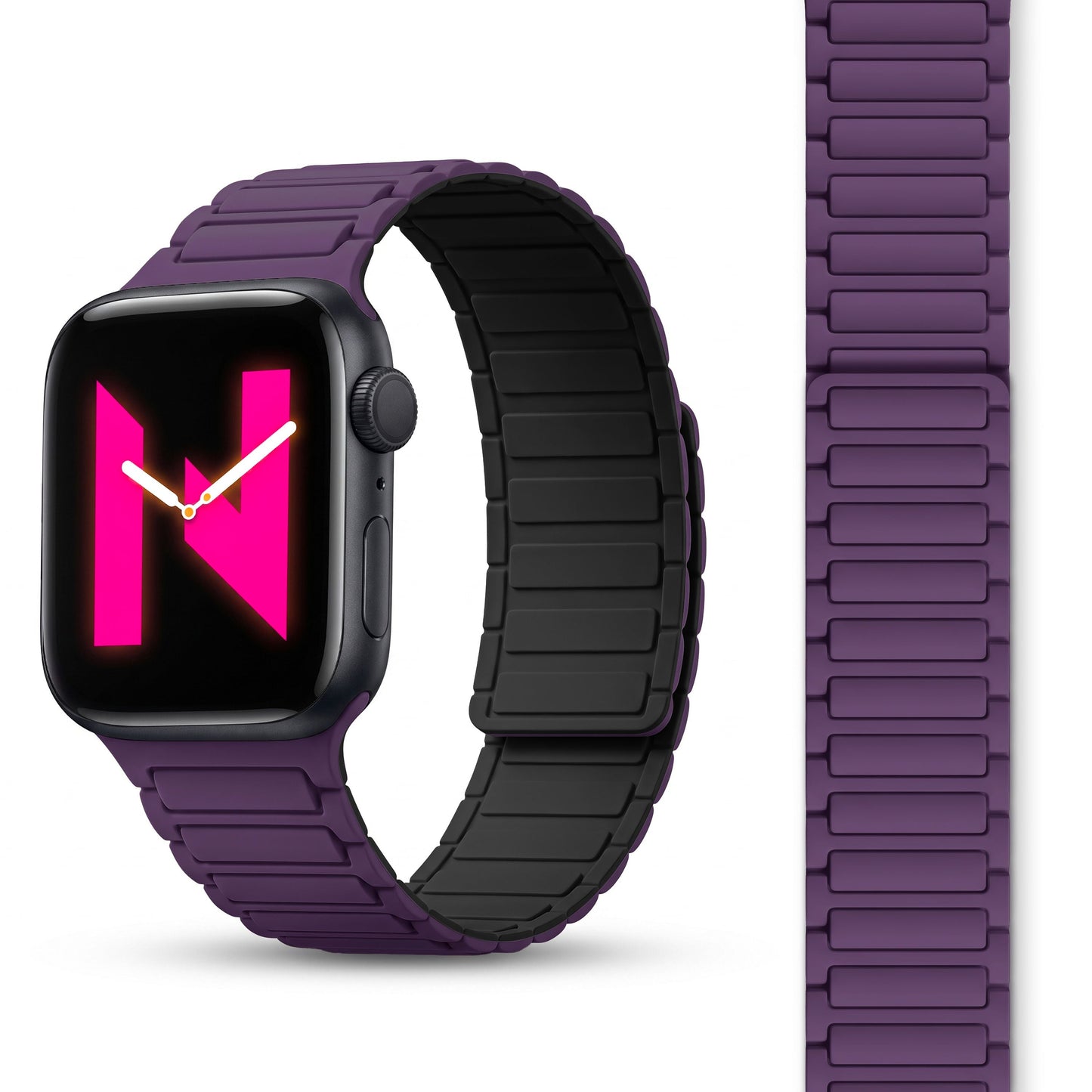 NALIA Nexus Magnet Armband kompatibel mit Apple Watch Armband Series Ultra/SE 10 9 8 7 6 5 4 3 2 1, 42/44/45/46/49mm, Silikon Loop mit Rillendesign, Sportarmband