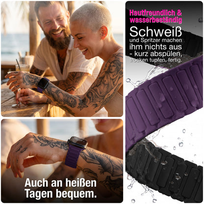 NALIA Nexus Magnet Armband kompatibel mit Apple Watch Armband Series Ultra/SE 10 9 8 7 6 5 4 3 2 1, 42/44/45/46/49mm, Silikon Loop mit Rillendesign, Sportarmband