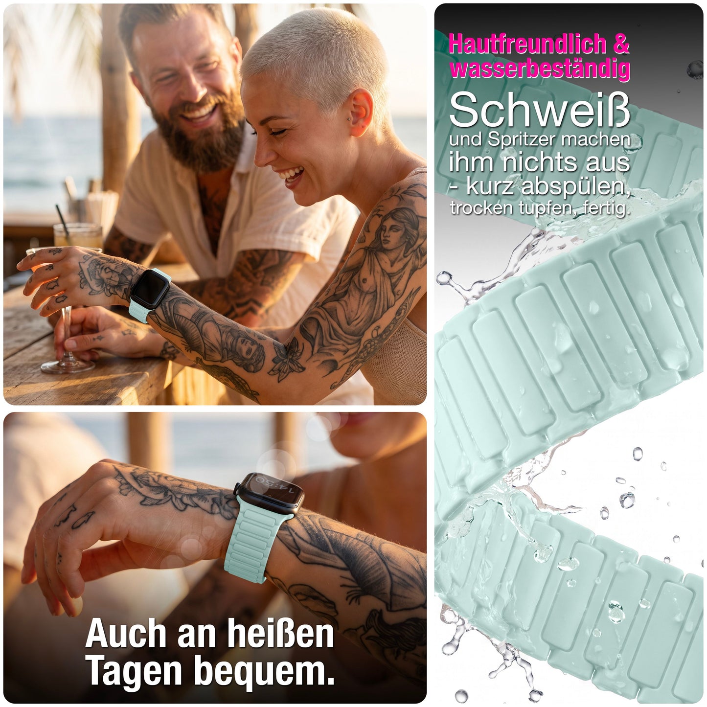 NALIA Nexus Magnet Armband kompatibel mit Apple Watch Armband Series Ultra/SE 10 9 8 7 6 5 4 3 2 1, 42/44/45/46/49mm, Silikon Loop mit Rillendesign, Sportarmband
