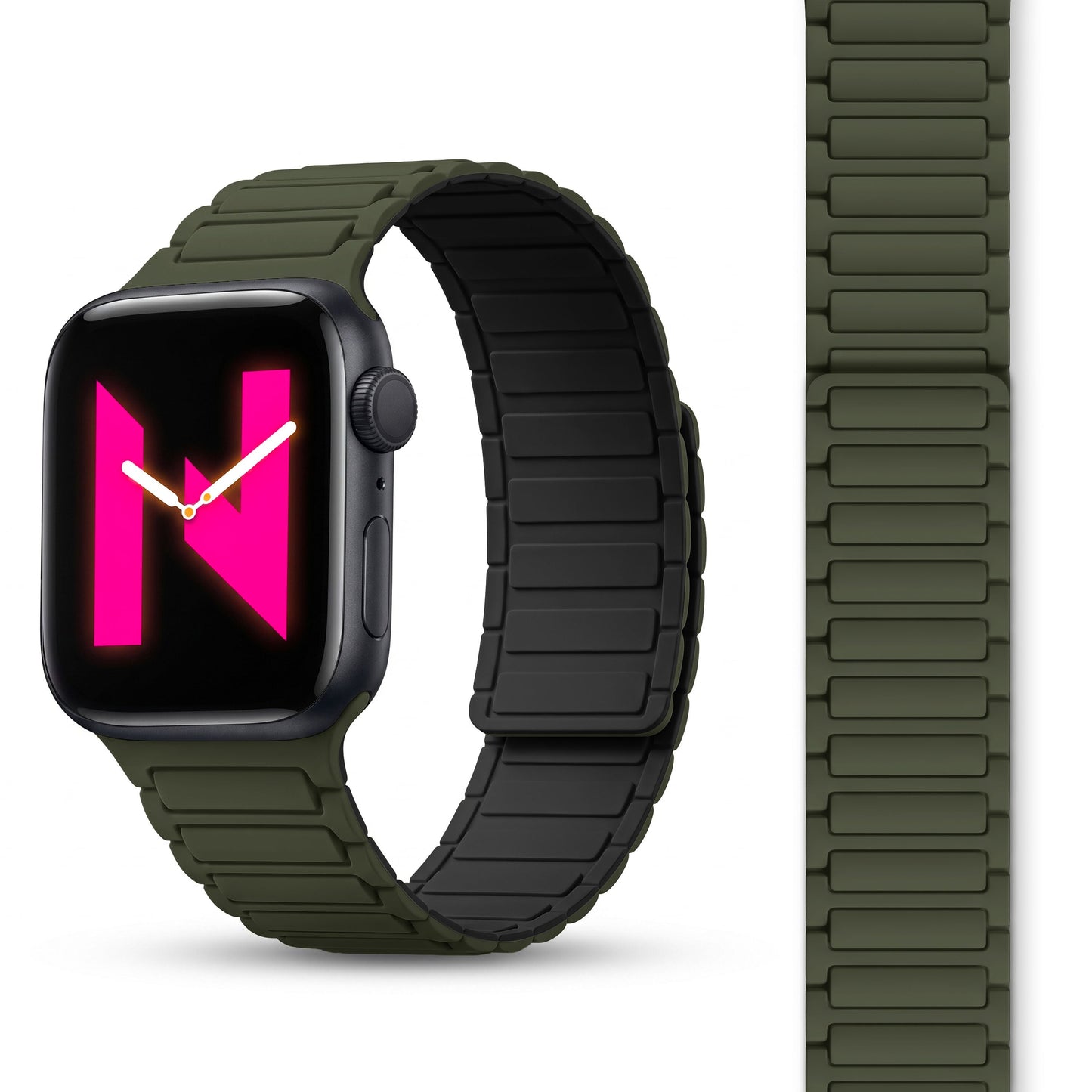 NALIA Nexus Magnet Armband kompatibel mit Apple Watch Armband Series Ultra/SE 10 9 8 7 6 5 4 3 2 1, 42/44/45/46/49mm, Silikon Loop mit Rillendesign, Sportarmband