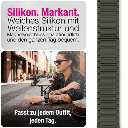 NALIA Nexus Magnet Armband kompatibel mit Apple Watch Armband Series Ultra/SE 10 9 8 7 6 5 4 3 2 1, 42/44/45/46/49mm, Silikon Loop mit Rillendesign, Sportarmband