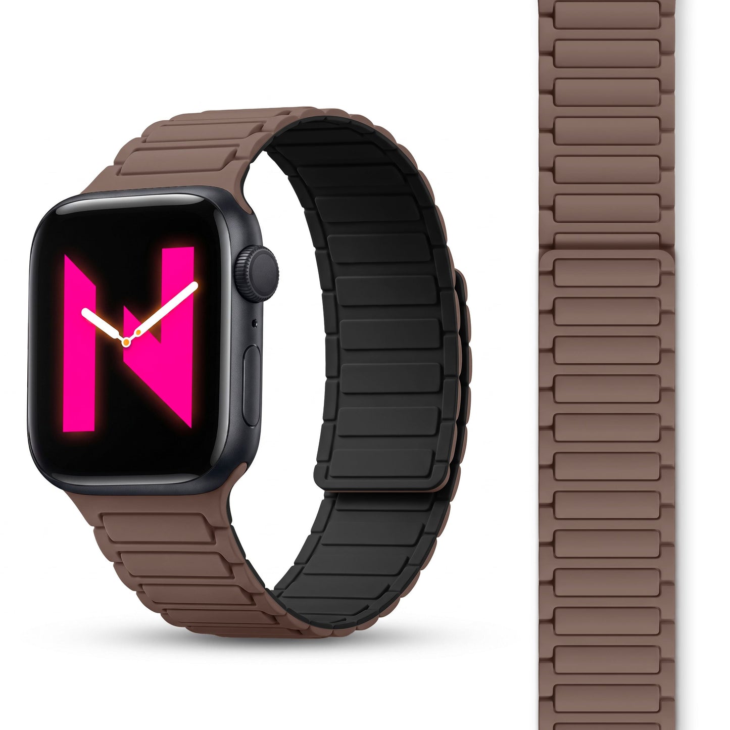 NALIA Nexus Magnet Armband kompatibel mit Apple Watch Armband Series Ultra/SE 10 9 8 7 6 5 4 3 2 1, 42/44/45/46/49mm, Silikon Loop mit Rillendesign, Sportarmband