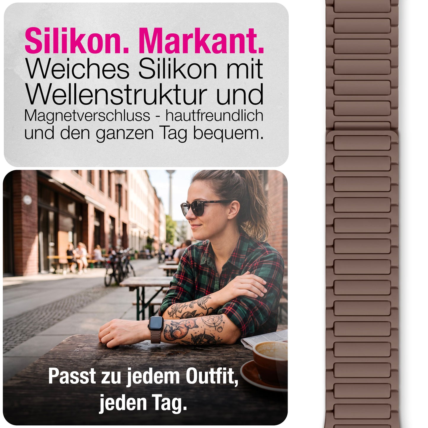 NALIA Nexus Magnet Armband kompatibel mit Apple Watch Armband Series Ultra/SE 10 9 8 7 6 5 4 3 2 1, 42/44/45/46/49mm, Silikon Loop mit Rillendesign, Sportarmband