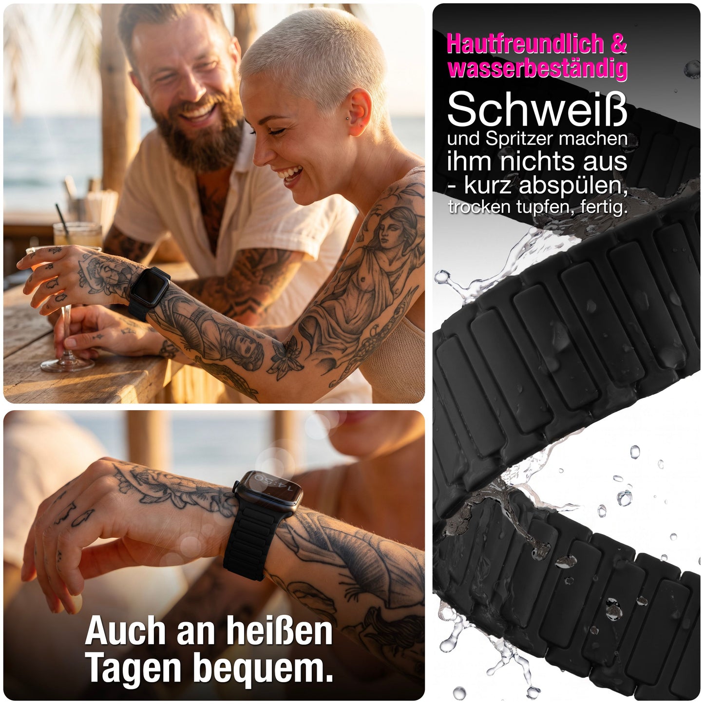 NALIA Nexus Magnet Armband kompatibel mit Apple Watch Armband Series Ultra/SE 10 9 8 7 6 5 4 3 2 1, 42/44/45/46/49mm, Silikon Loop mit Rillendesign, Sportarmband