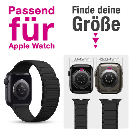 NALIA Nexus Magnet Armband kompatibel mit Apple Watch Armband Series Ultra/SE 10 9 8 7 6 5 4 3 2 1, 42/44/45/46/49mm, Silikon Loop mit Rillendesign, Sportarmband