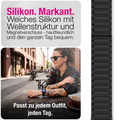 NALIA Nexus Magnet Armband kompatibel mit Apple Watch Armband Series Ultra/SE 10 9 8 7 6 5 4 3 2 1, 42/44/45/46/49mm, Silikon Loop mit Rillendesign, Sportarmband