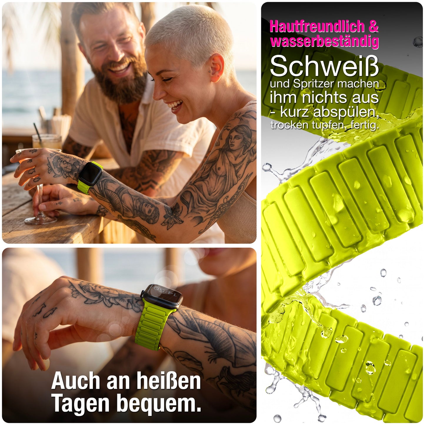 NALIA Nexus Magnet Armband kompatibel mit Apple Watch Armband Series Ultra/SE 10 9 8 7 6 5 4 3 2 1, 42/44/45/46/49mm, Silikon Loop mit Rillendesign, Sportarmband