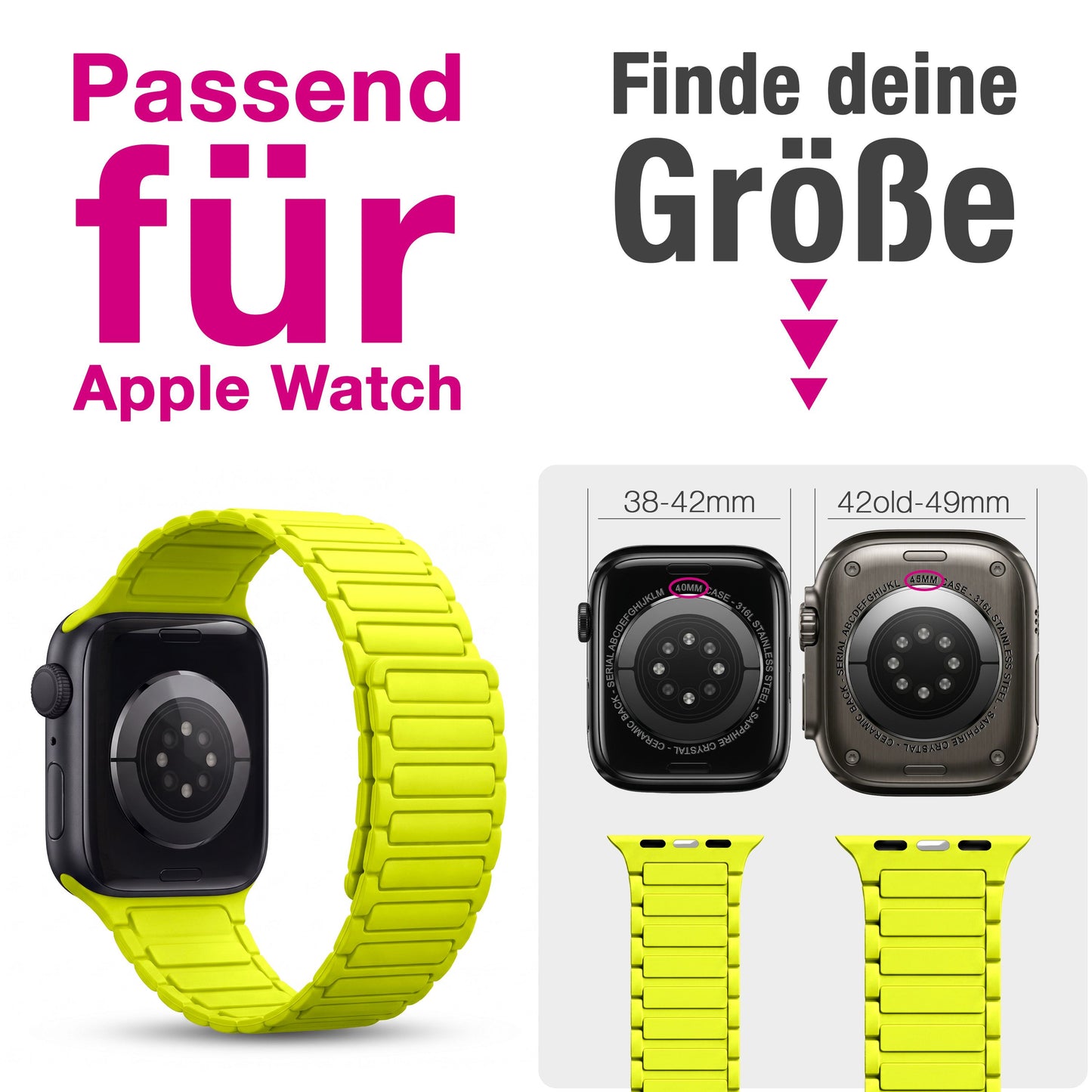 NALIA Nexus Magnet Armband kompatibel mit Apple Watch Armband Series Ultra/SE 10 9 8 7 6 5 4 3 2 1, 42/44/45/46/49mm, Silikon Loop mit Rillendesign, Sportarmband
