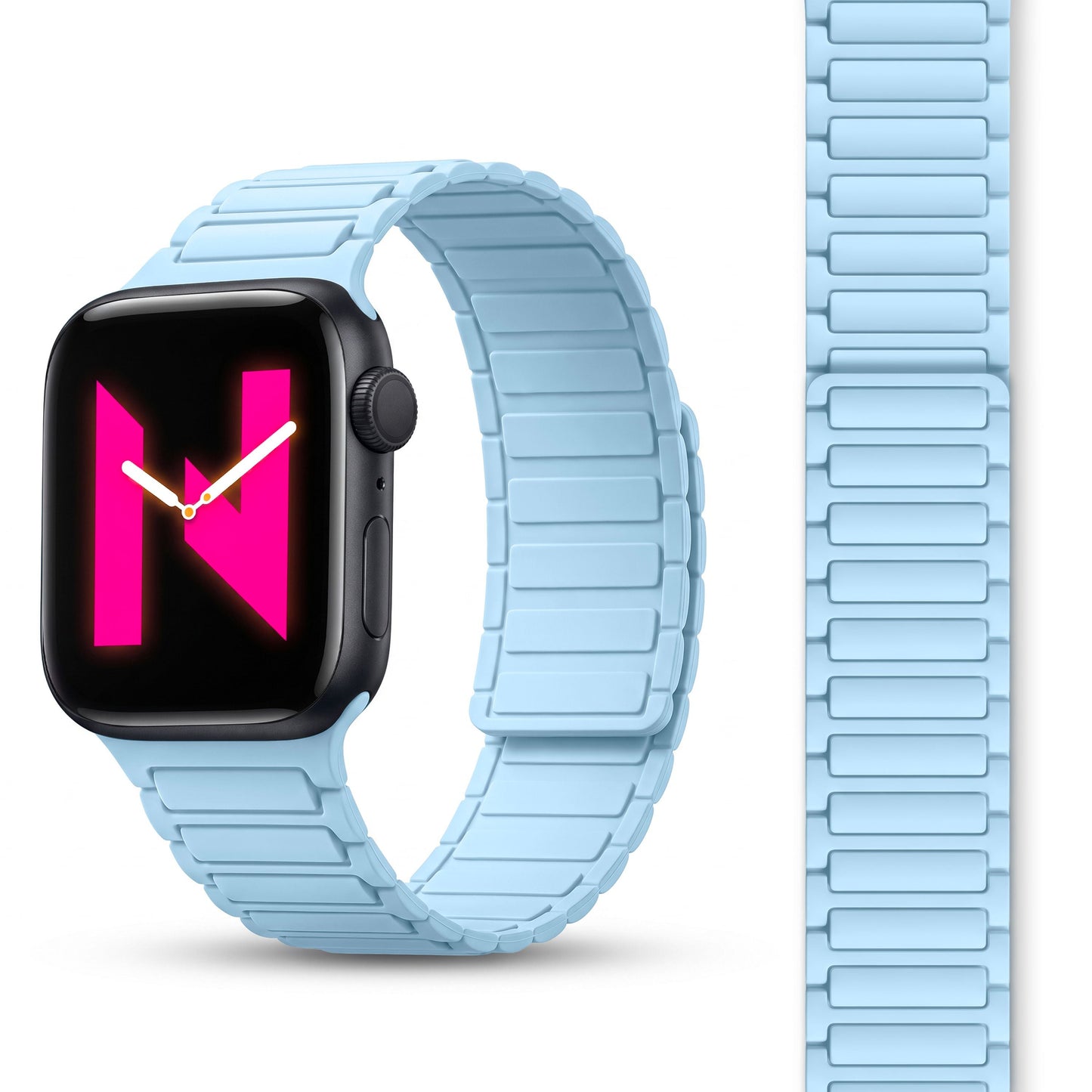 NALIA Nexus Magnet Armband kompatibel mit Apple Watch Armband Series Ultra/SE 10 9 8 7 6 5 4 3 2 1, 42/44/45/46/49mm, Silikon Loop mit Rillendesign, Sportarmband