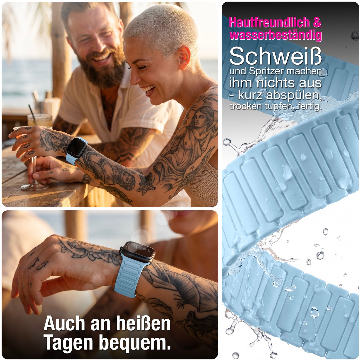 NALIA Nexus Magnet Armband kompatibel mit Apple Watch Armband Series Ultra/SE 10 9 8 7 6 5 4 3 2 1, 42/44/45/46/49mm, Silikon Loop mit Rillendesign, Sportarmband