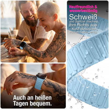 NALIA Nexus Magnet Armband kompatibel mit Apple Watch Armband Series Ultra/SE 10 9 8 7 6 5 4 3 2 1, 42/44/45/46/49mm, Silikon Loop mit Rillendesign, Sportarmband